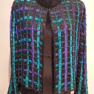 Papell Beaded Sequin Silk Evening Jacket Sz M VTG
